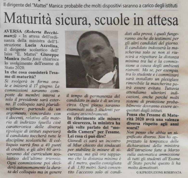 Intervista al DS Manica sul quotidiano Cronache di Caserta